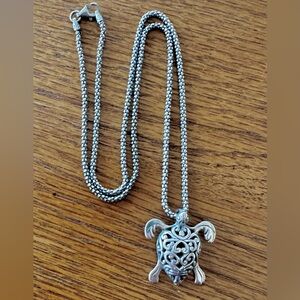 Sterling Silver 925 Turtle Pendant Necklace with 18” 925 Chain